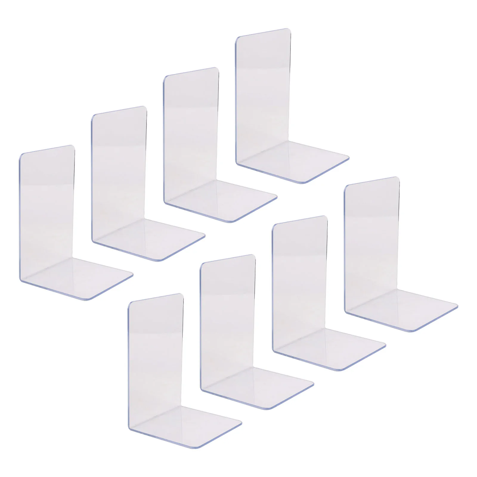 8pcs  Acrylic Book Stands Bookends L-Shaped Bookshelves Partition Organizers Transparent Wall Shelf Office Floating Shelves