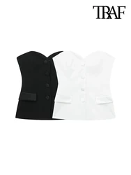 TRAF-Strapless Bustier Tops for Women, Backless Vest, Front Button, Female Camis, Chic Tops, Sexy Fashion