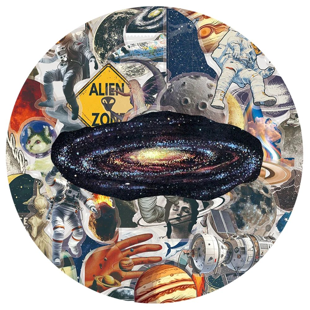 10/30/50pcs Cartoon Space Astronaut Universe Stickers Retro Moon Sun Planets Decals Scrapbook Laptop Phone Transparent Sticker