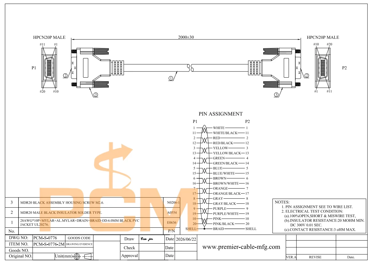 MDR HPCN20 zu HPCN20 Kabel mit Schraubverriegelung, 20-poliger Stecker zu Stecker, abgeschirmtes SCSI-Signalkabel für industrielle Automatisierungsgeräte – Detail 3