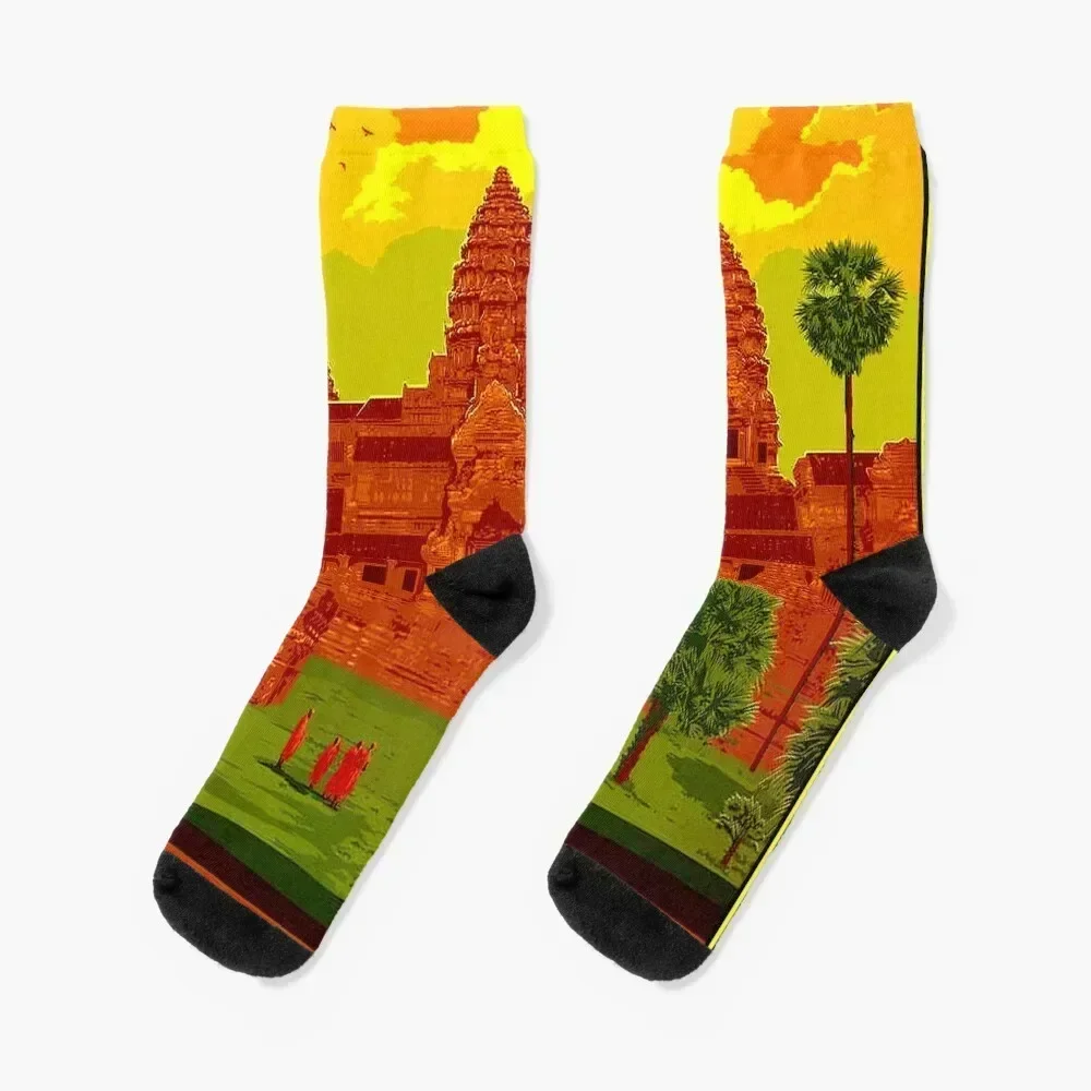 ANGKOR WAT : Vintage Cambodia Temple Print Socks halloween cool loose Men's Socks Luxury Women's