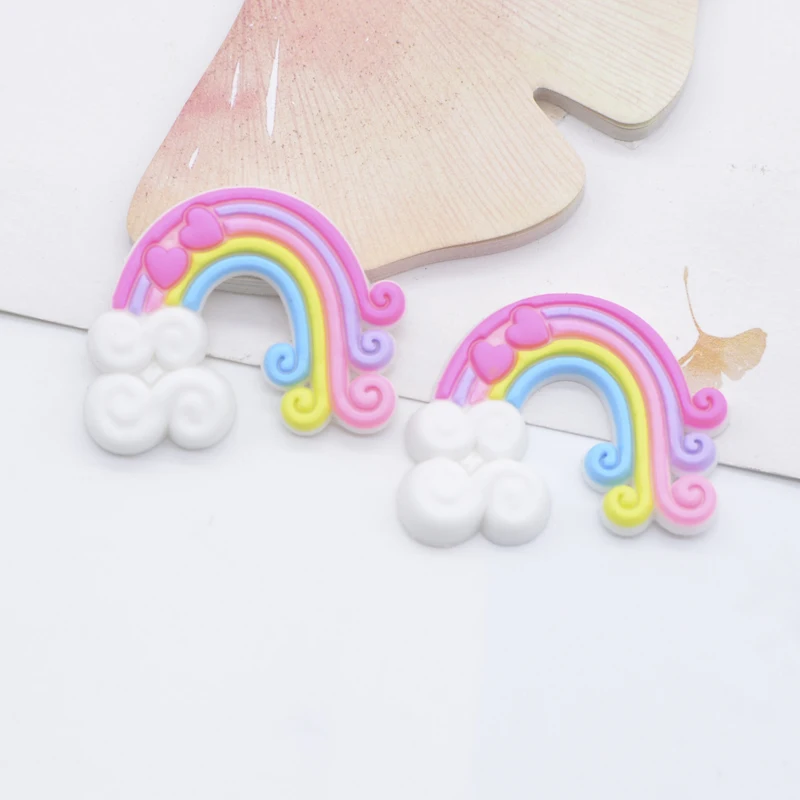10Pcs 32*26mm Rainbow Flatback Resin Accessories for Jewelry Making DIY Phone Shell Crafts Ornament Headwear Decor Accessories