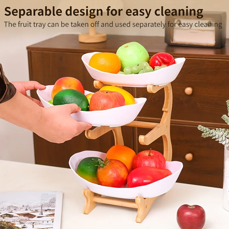 

2 And 3 Layers Of Multi-Color Fruit Baskets With Bamboo Frame Cake Racks And Plastic Fruit Bowls Suitable For Birthday Party