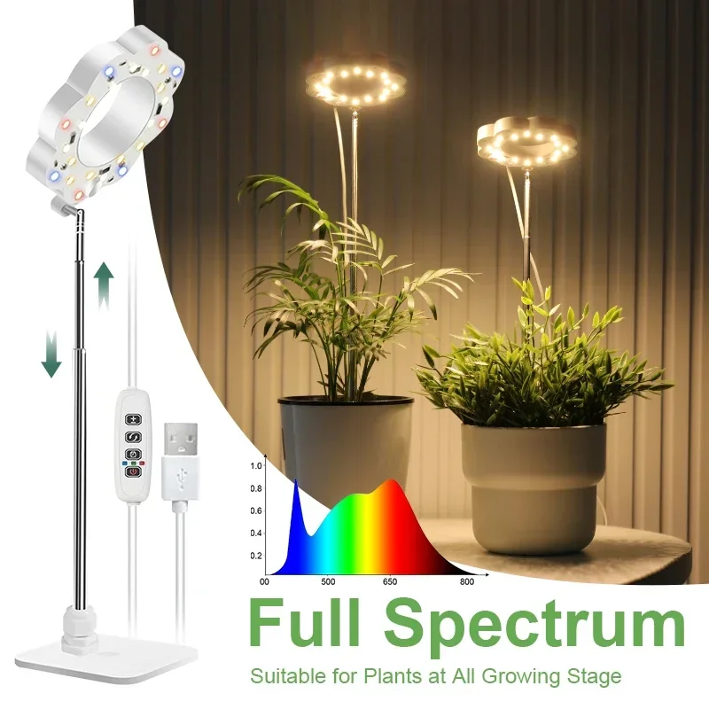 

LED Growing Light for Indoor Plant Base Height Adjustable Full Spectrum Desktop Plants Lamp with Timer and 10 Dimming 3 Lighting