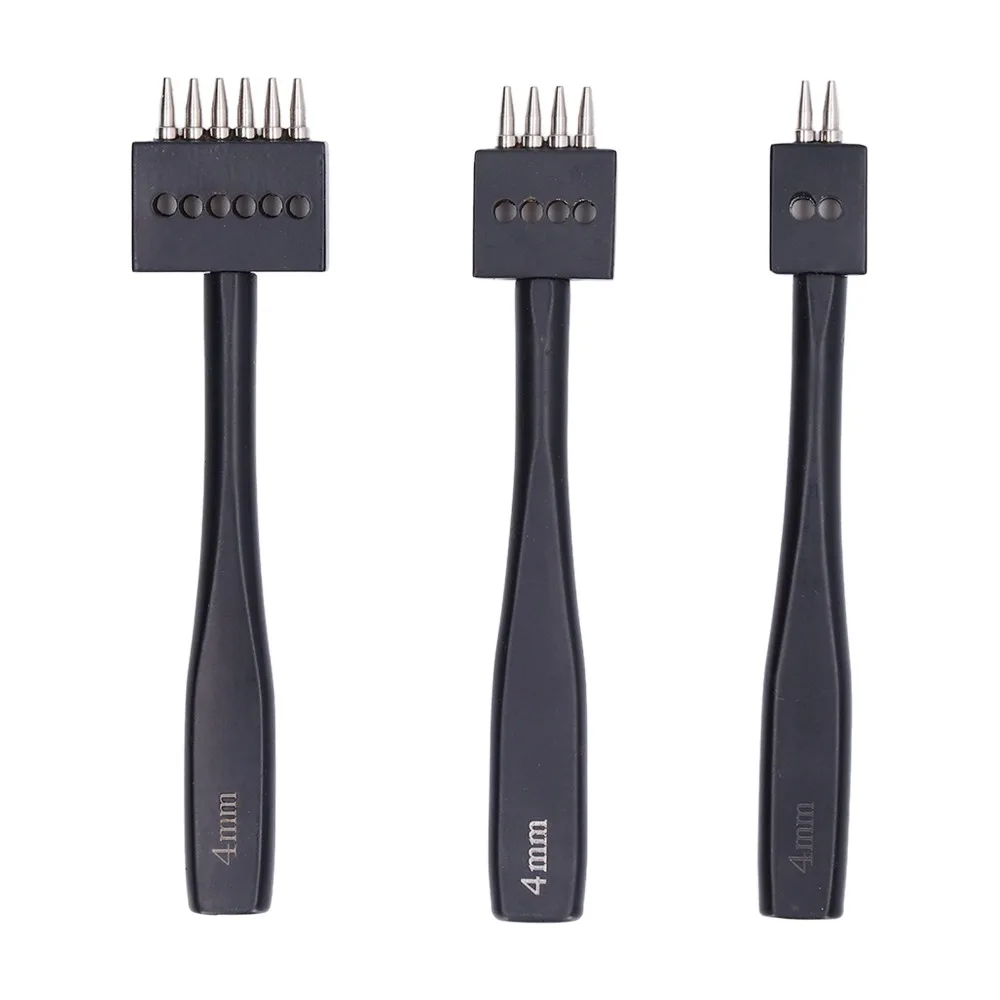 3pcs 4mm Punch Size Prong Punch Tool Set Fast Punching Design High Strength Steel Stitching Chisel Set 2/4/6 Lacing Options