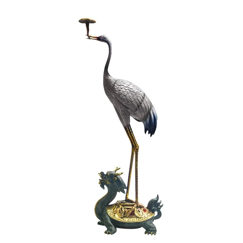 Copper Crane and Tortoise Longevity Decoration Figurine for Living Room Bar Cabinet TV Stand Gift for Birthday Celebration