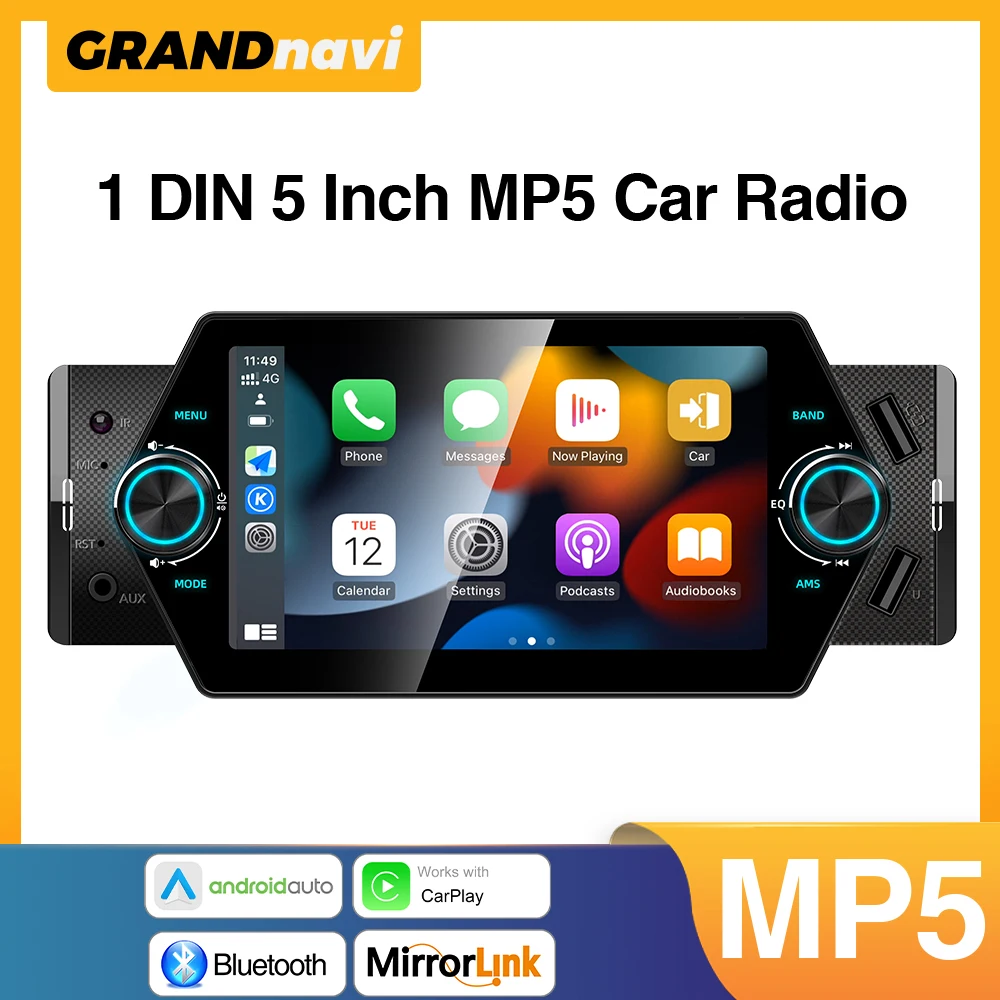 

1din 5 "HD сенсорный экран автомобильный MP5-плеер Carplay Android Auto Mirrorlink поддержка зарядки телефона BT USB FM автомобильная мультимедийная стереосистема