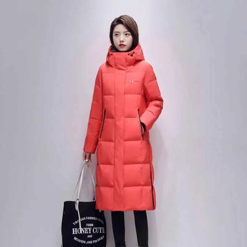 Mantel panjang bertudung untuk wanita, mantel kasual longgar panjang atas lutut Musim Dingin 2022, ramping sangat dingin hangat untuk wanita