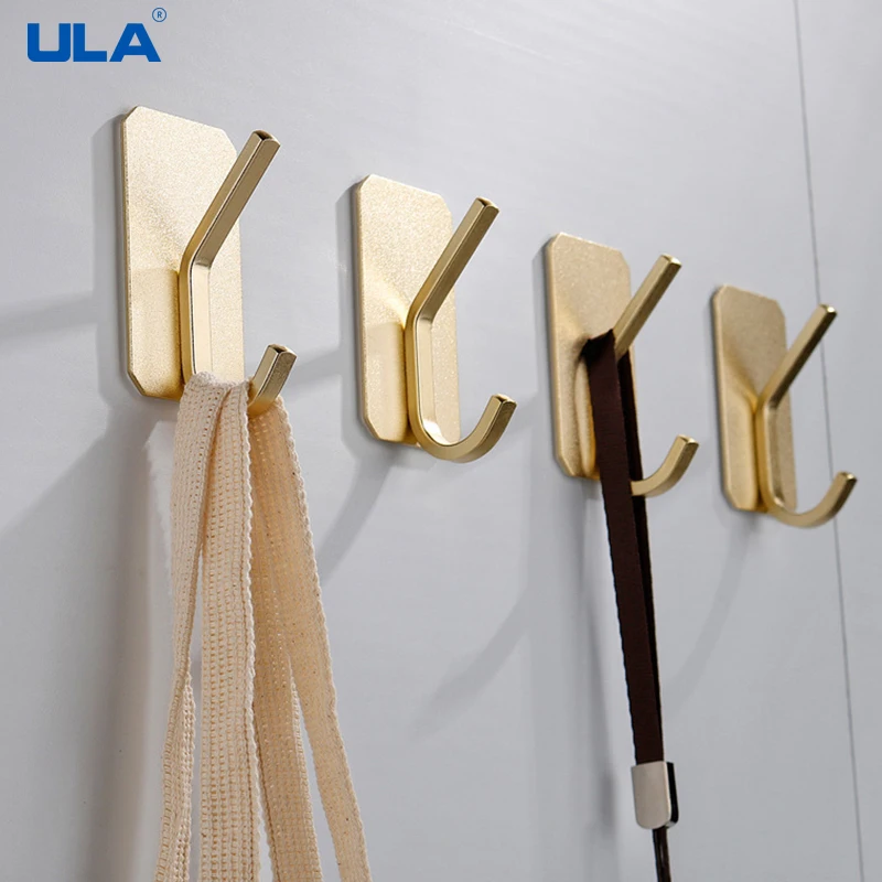 ULA 4pcs Gold Towel Hook Bathroom Robe Hooks Wall Towel Hanger for Clothes Hat Coat Handbag Kitchen Rack Bathroom Accessories