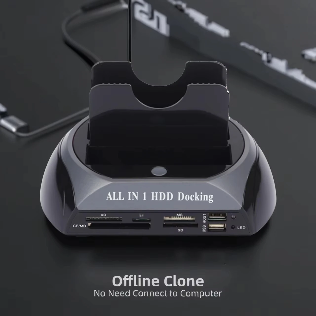 Dual-Bay USB 2.0 Docking Station with Card Reader IDE/SATA/eSATA All-In-One Hard Drive Clone Functionality for Easy Data Managem