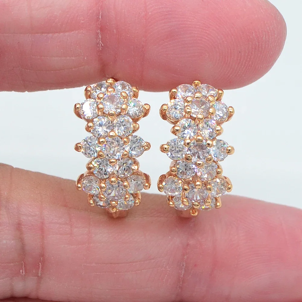 Gold Color Women Fashion Blue Cubic Zirconia CZ Flower Huggie Earrings Jewelry