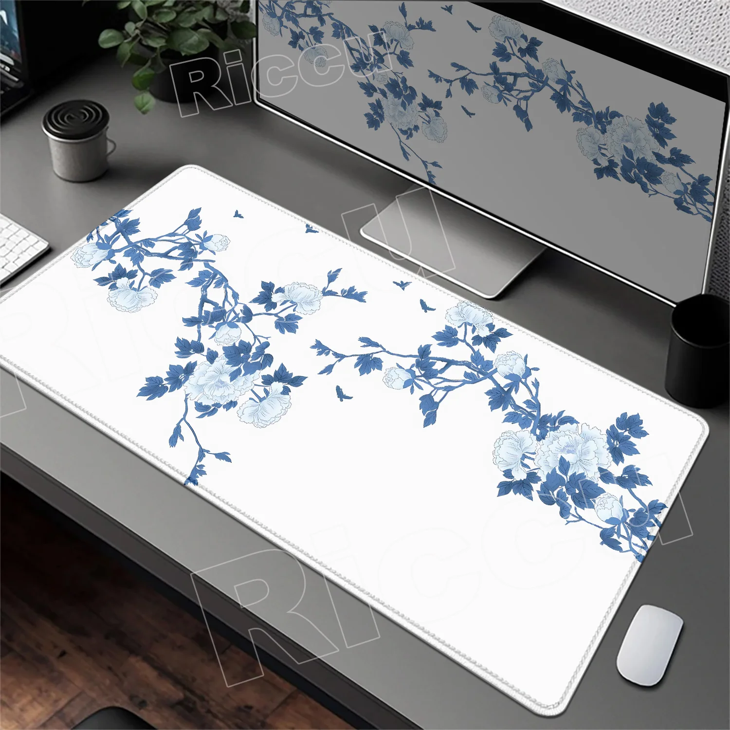 White Beautiful Blossom Desk Mat Cute Cherry Sakura Flowers Japanese Mouse Mat Cute XXL Mousepad 900x400 Large Office Mouse Pad