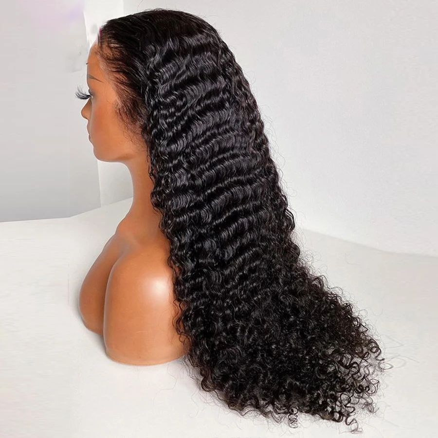 

Soft Natural Black Glueless Long Kinky Curly 180Density 26inch Deep Lace Front Wig For Women With Baby Hair Preplucked Daily