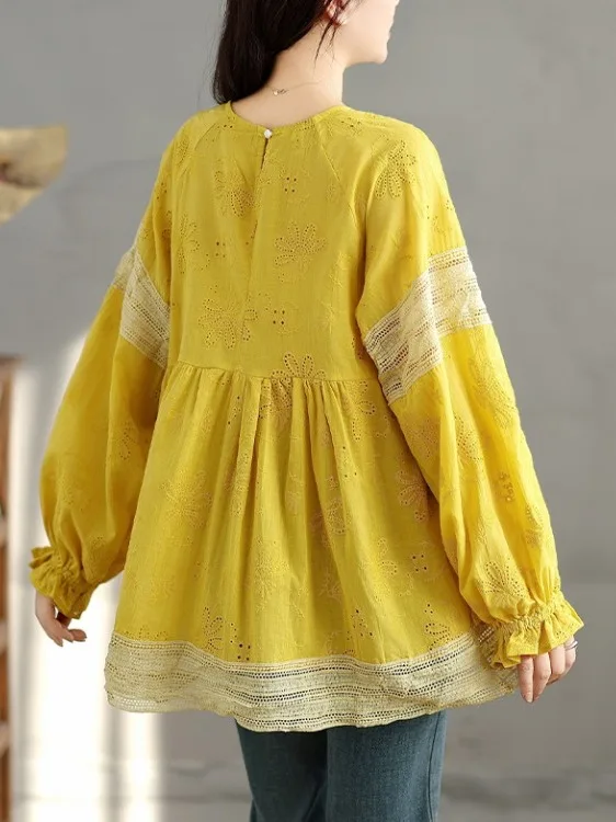 T-shirt patchwork in pizzo color sangue Lanterna da donna di grandi dimensioni Sve V-Ne che nasconde la pancia Bambola casual irt Autunno