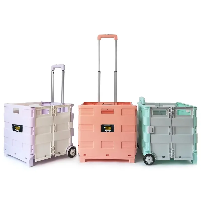 Portable folding shopping cart two wheels vegetable food shopping cart support customization