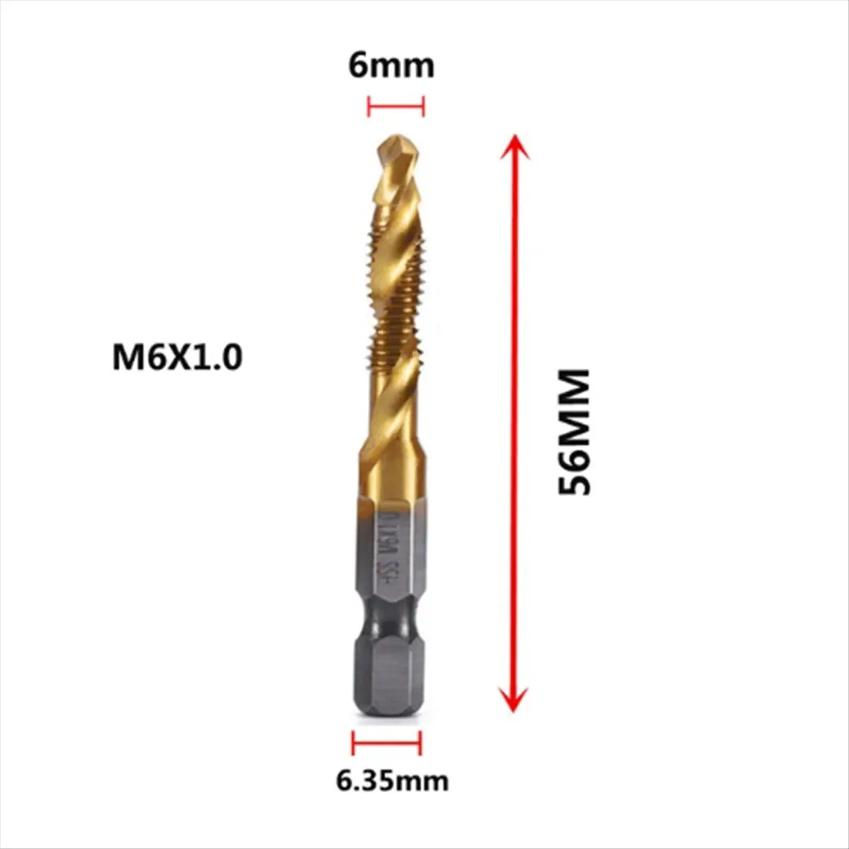 ●M6x1mm Hex Shank Titanium Plated HSS Screw Thread Metric Tap Drill Bits Screw Machine Compound Tap Open Chamfer Tool