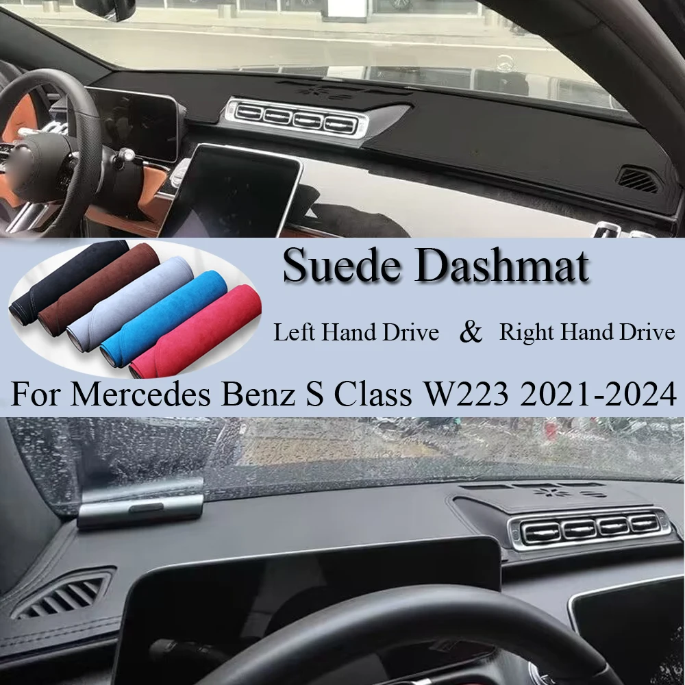 For Mercedes Benz S Class W223 580 680 450 2021 - 2024 Suede Leather Dashmat Dash Mat Cover Dashboard Pad Carpet Car Accessories