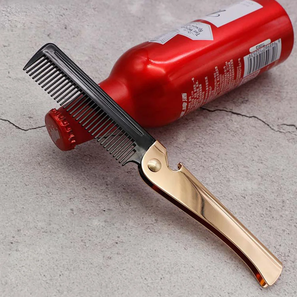 

Golden Foldable Hair Comb Small Stainless Steel Portable Beard Comb Scalp Massage Relieves Headache Men Hairdressing Accessory