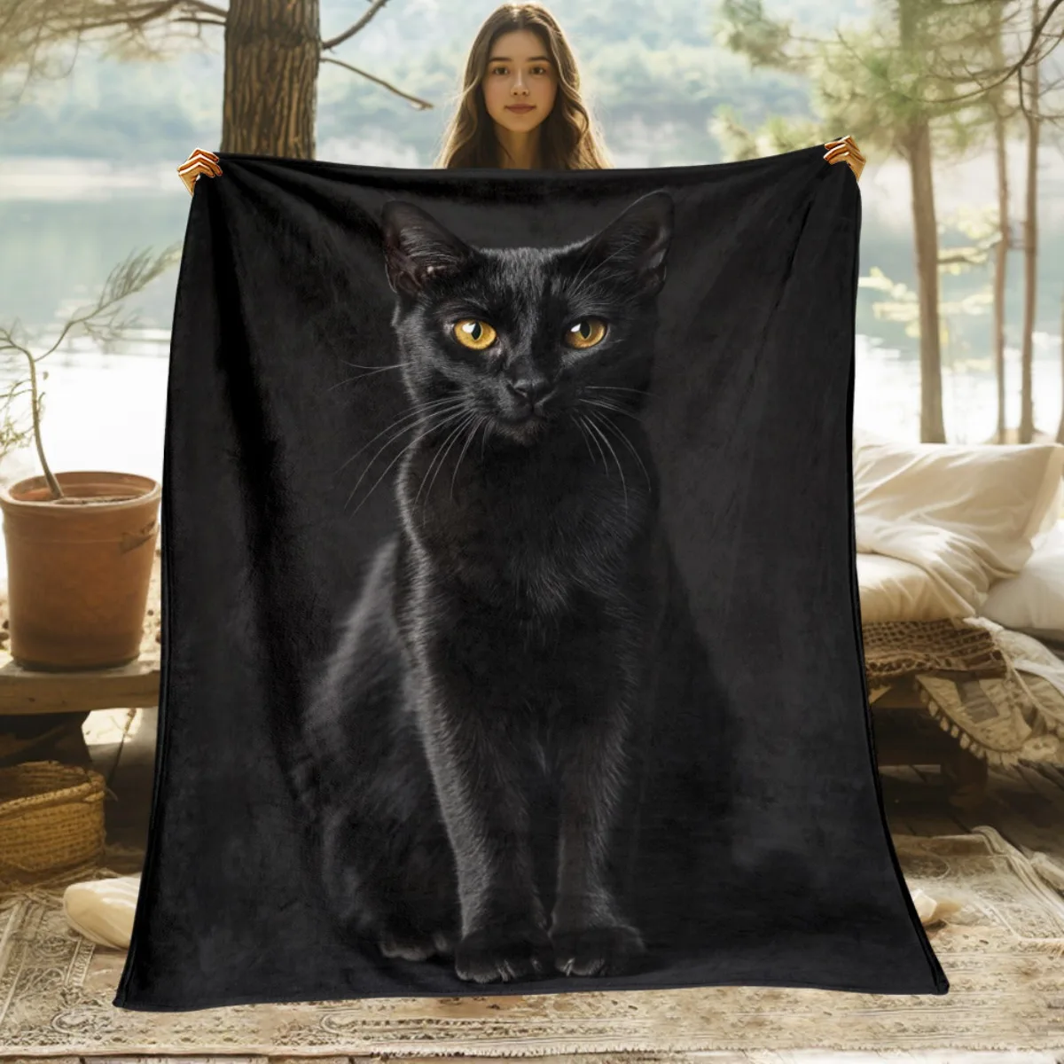 Super Soft Black Cat Flannel Throw Blanket Cozy Polyester Decor for Sofa Couch Winter Warm Home Decor Gift Pet Lover Plush Accen