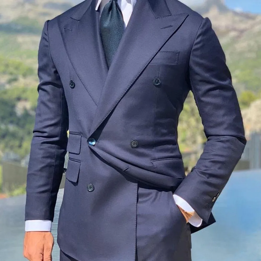 

Navy Blue Wedding Tuxedos with Double Breasted 2 Piece Slim fit Formal Men Suits Custom Business Man Fashion Clothes 2024