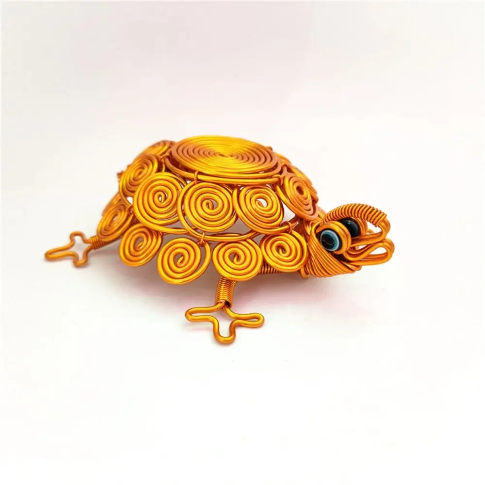 

Sculpture Handmade Turtle Statue Model Collectible Aluminum Wire Tortoise Figurine Lucky Cartoon Turtle Retro Ornaments