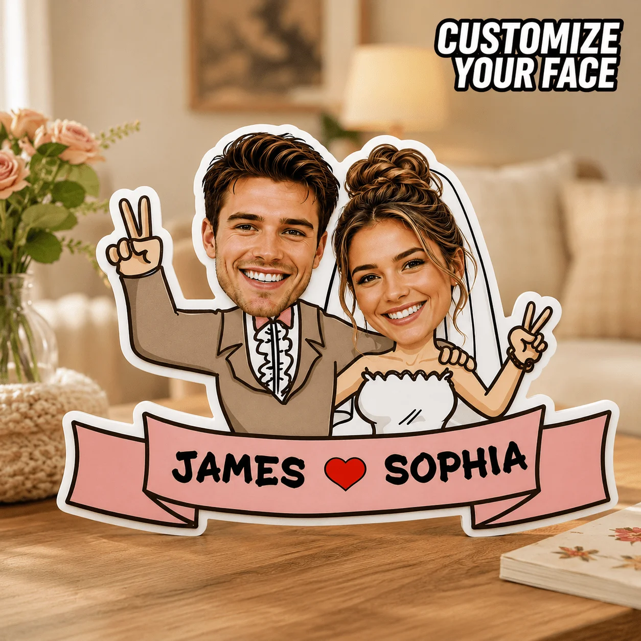 Personalized Couple Photo Shaped Pillow, Wedding Outfit Custom Picture Decorative Cushion, 60cm Large Size Accent Pillow for Sof