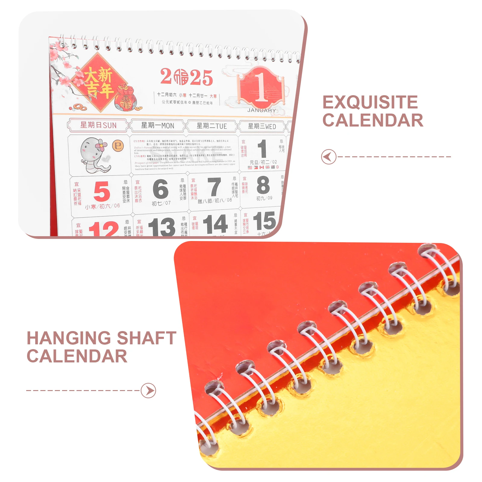

Hanging 2025 Chinese Calendar Snake Year Monthly Wall Planner Classical Design Detailed Information Practical Decorative