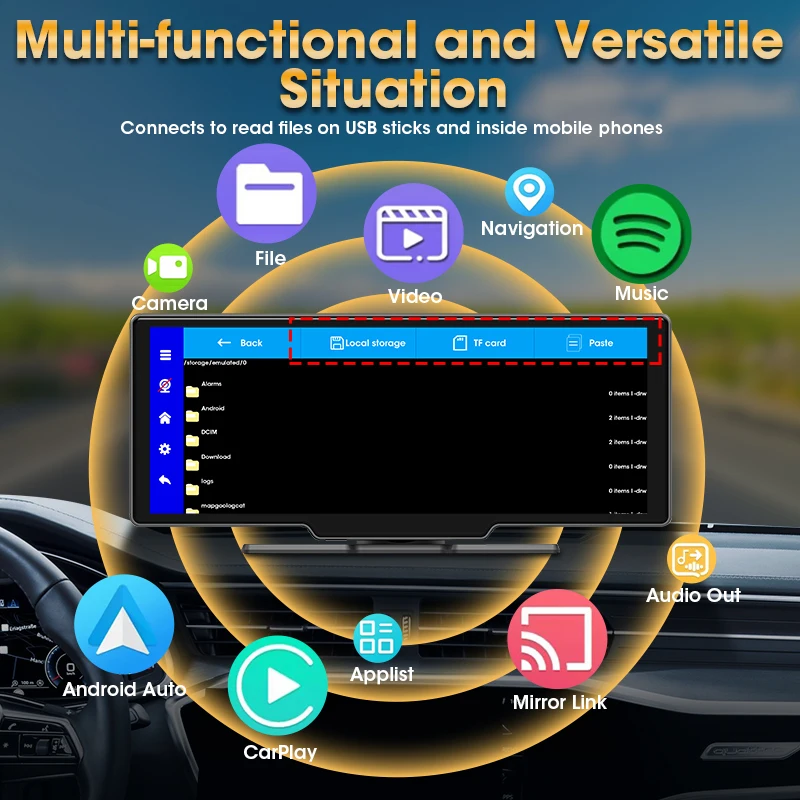 Srnubi 8 Core 10.26 inch Android 13 CarPlay&Android Auto Player Smart Screen Rear Camera 5G WiFi GPS 5.1 Bluetooth AUX FM