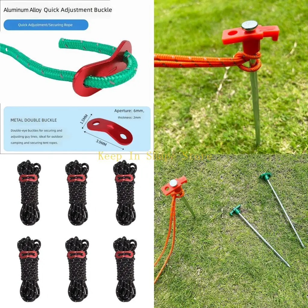U1JC Outdoor Tent Guyline Set, 400cm Reflective Braided Polyester Cord with Tension Adjusters for Securing Tarps and Canopies