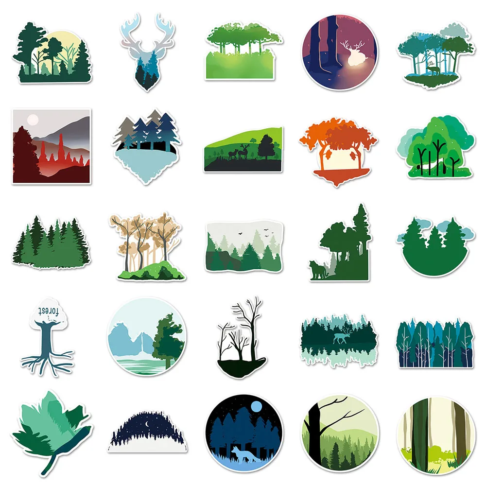 10/30/50PCS Aesthetic Original Cartoon Forest Stickers Tree Animals Decals Waterproof DIY Phone Luggage Notebook Guitar Sticker