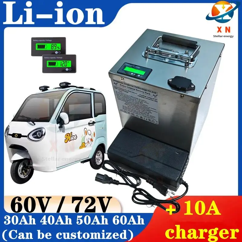 60V 72V 30AH 40AH 50AH 60AH Lithium Ion Battery Li-ion with BMS for 2000W 3500W Electric Motorcycle Sightseeing Car+Charger