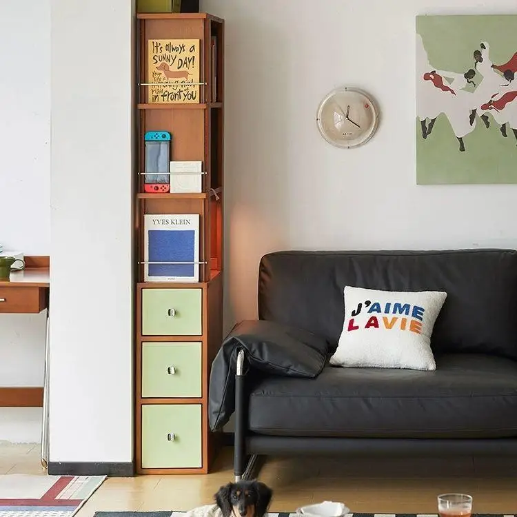 

Customizable vintage style solid wood corner bookcase shelf sandwich storage storage corner cabinet