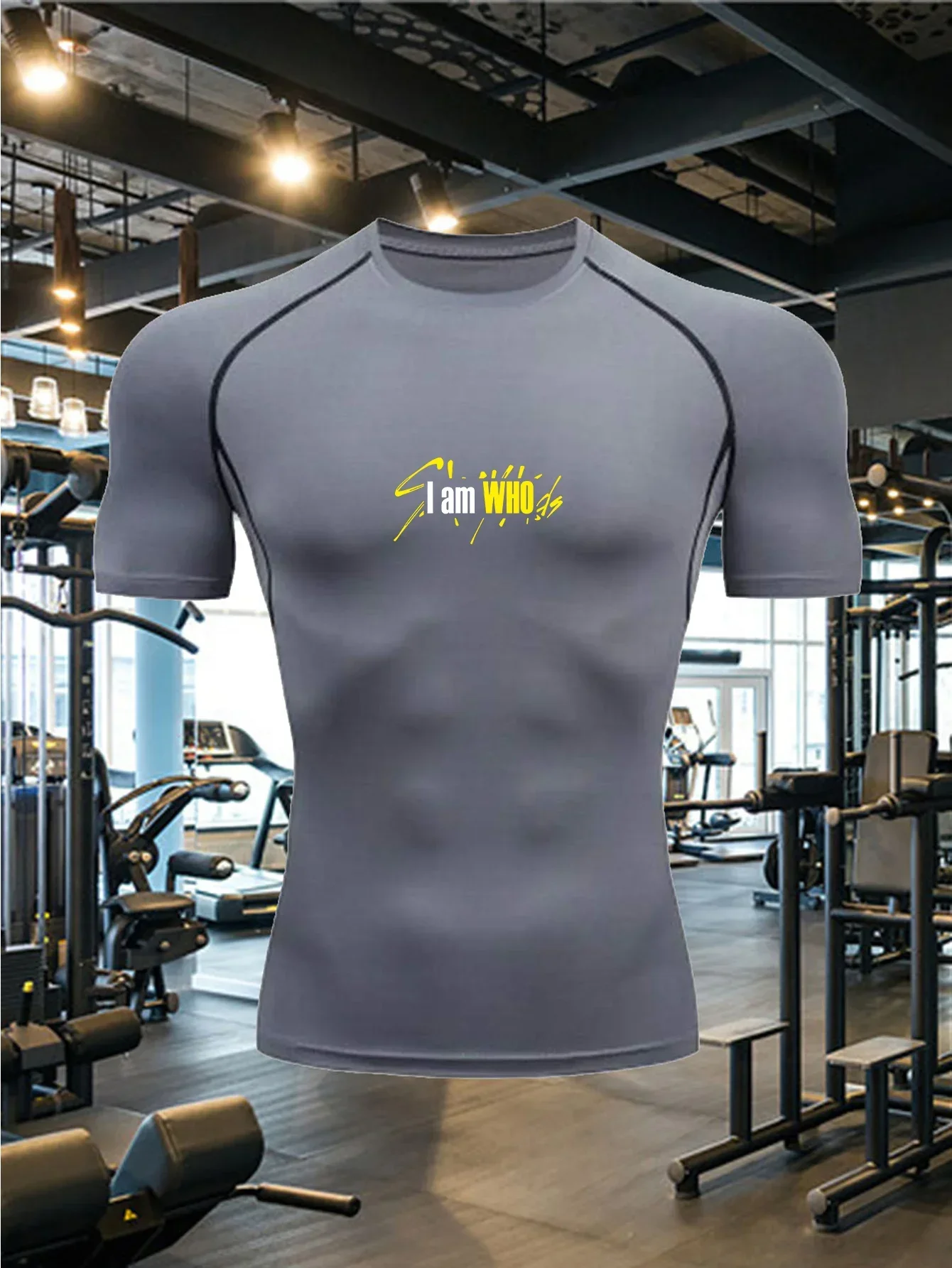 All season short sleeved shirt for men, simple yellow and white contrasting letter print, moisture wicking and not stuffy