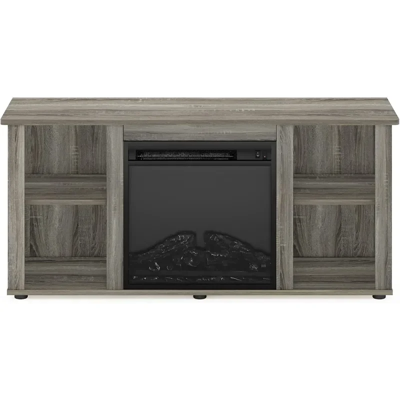 Jensen Fireplace Entertainment Center TV Stand with Open Storage for TV up to 55 Inch French Oak Grey