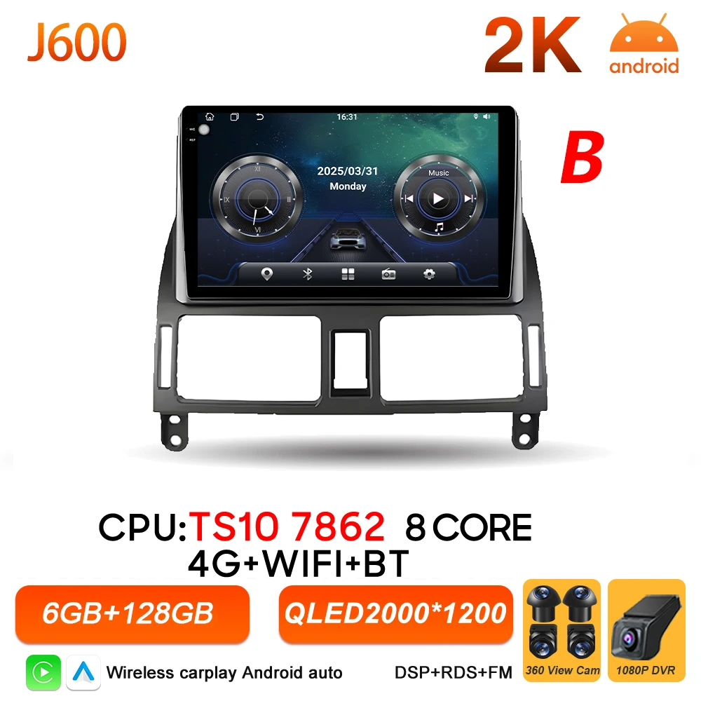 Android 16 autoradio voor Toyota Avensis T25 T250 2003 - 2009 multimediaspeler autoradio BT Carplay Auto GPS stereo DSP scherm