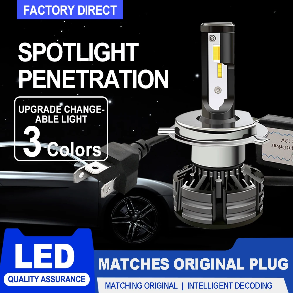 H7 Car Light H1 Led Headlight Three Colors Bulb Hi/Lo Beam H11 H4 9005 9006 Auto Lamp H8 H9 Headlamp 9012 9003 HB3 HB4 HB2 880