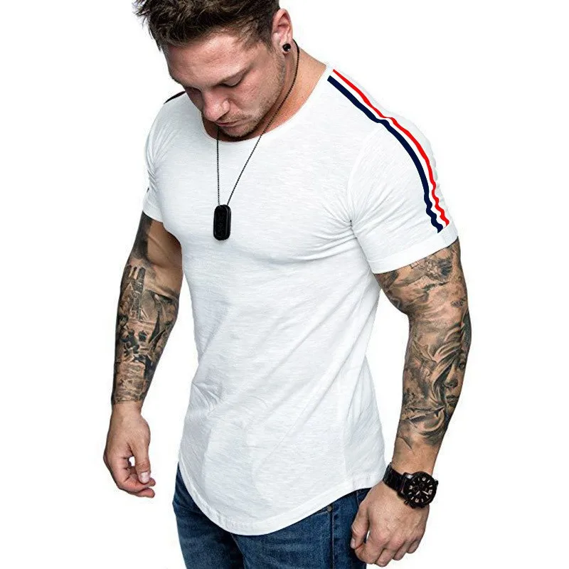 

Men's lightweight and thin shoulder strip T-shirt, a popular summer comfortable and fashionable fitness jogging top, men's style