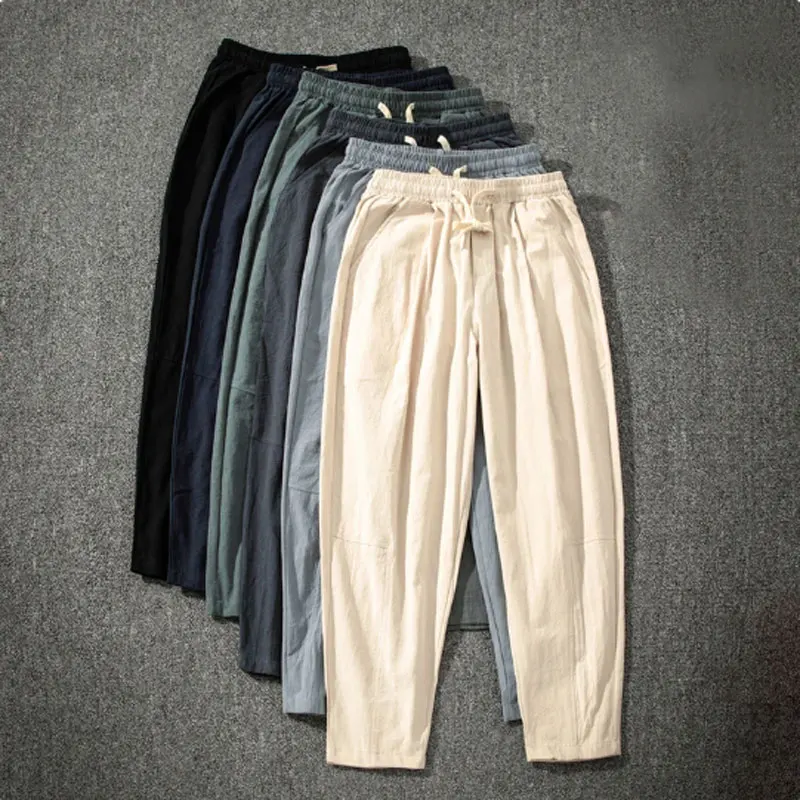 Summer Men's Trousers Cotton Linen Fashion Thin Soft Casual Pants Breathable Loose Shorts Straight Pants Streetwear