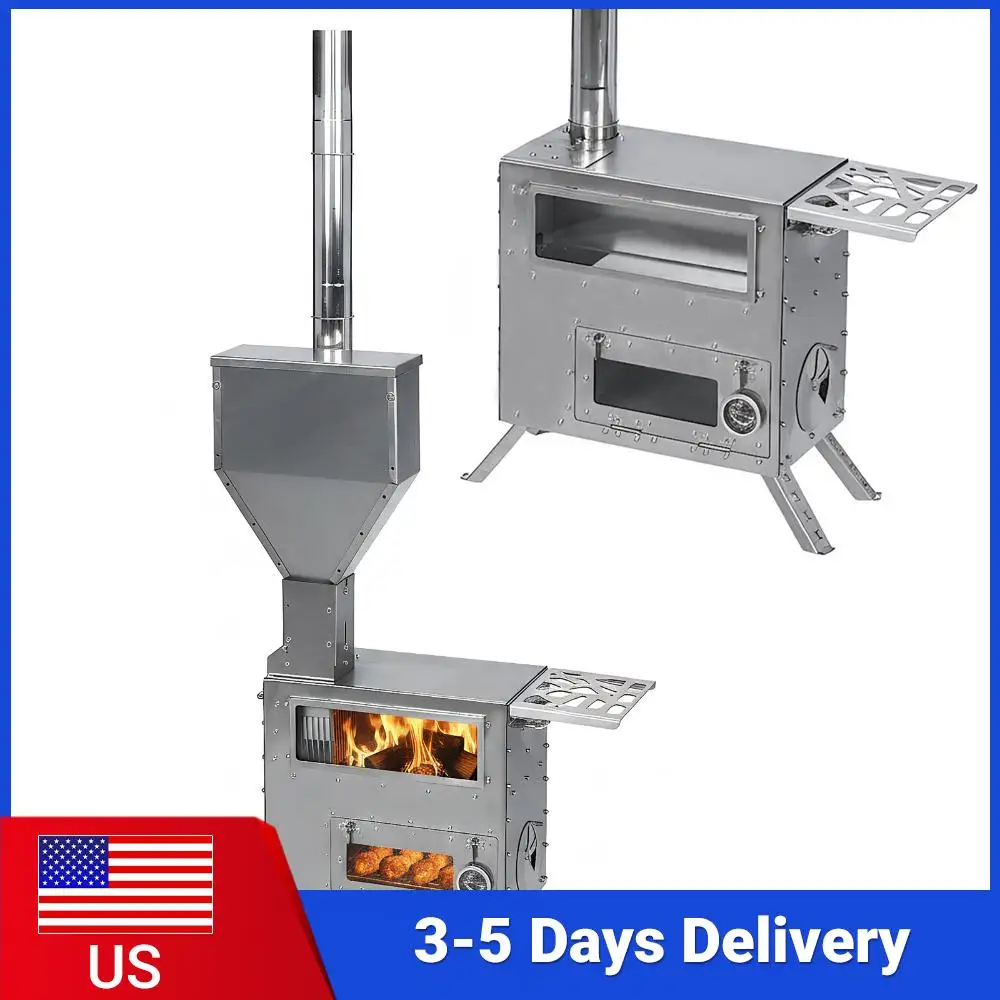 

Wood Burning Fireplace with Chimney Pipe Portable Wood Stove with Oven for Outdoor Heating & Cooking Ice Fishing Hunting