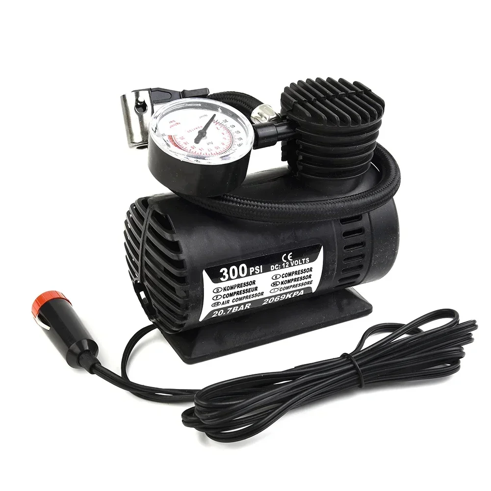 1x Vehicle 12V Electric Air Pump 300 Psi Air Compressor Tire For Ball Kayak Car Tire Inflation Inflator Igniter Use High Quality