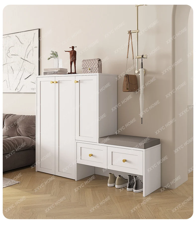 

cream style shoe cabinet household door seat integrated porch small apartment large capacity custom storage