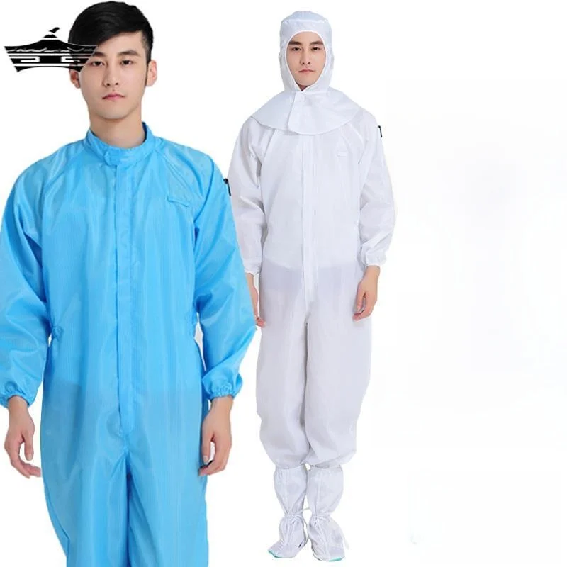 

Синий рабочий комбинезон без капюшона с антистатическим эффектом для чистых помещений, для защиты пищевых продуктов