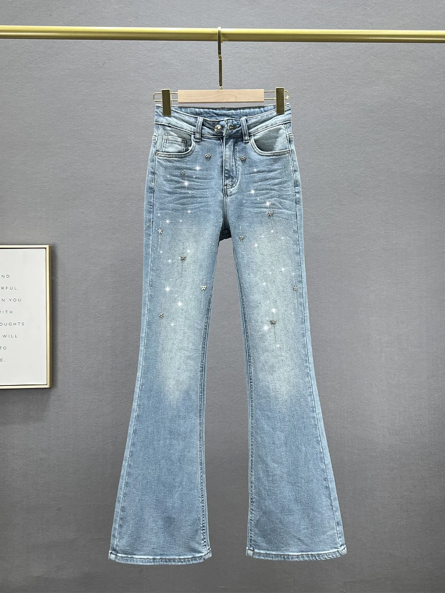 

Женские джинсы-клеш с высокой талией Slim Fit, весна 2024, модные эластичные джинсовые брюки из хлопка стрейч, модель Bootcut