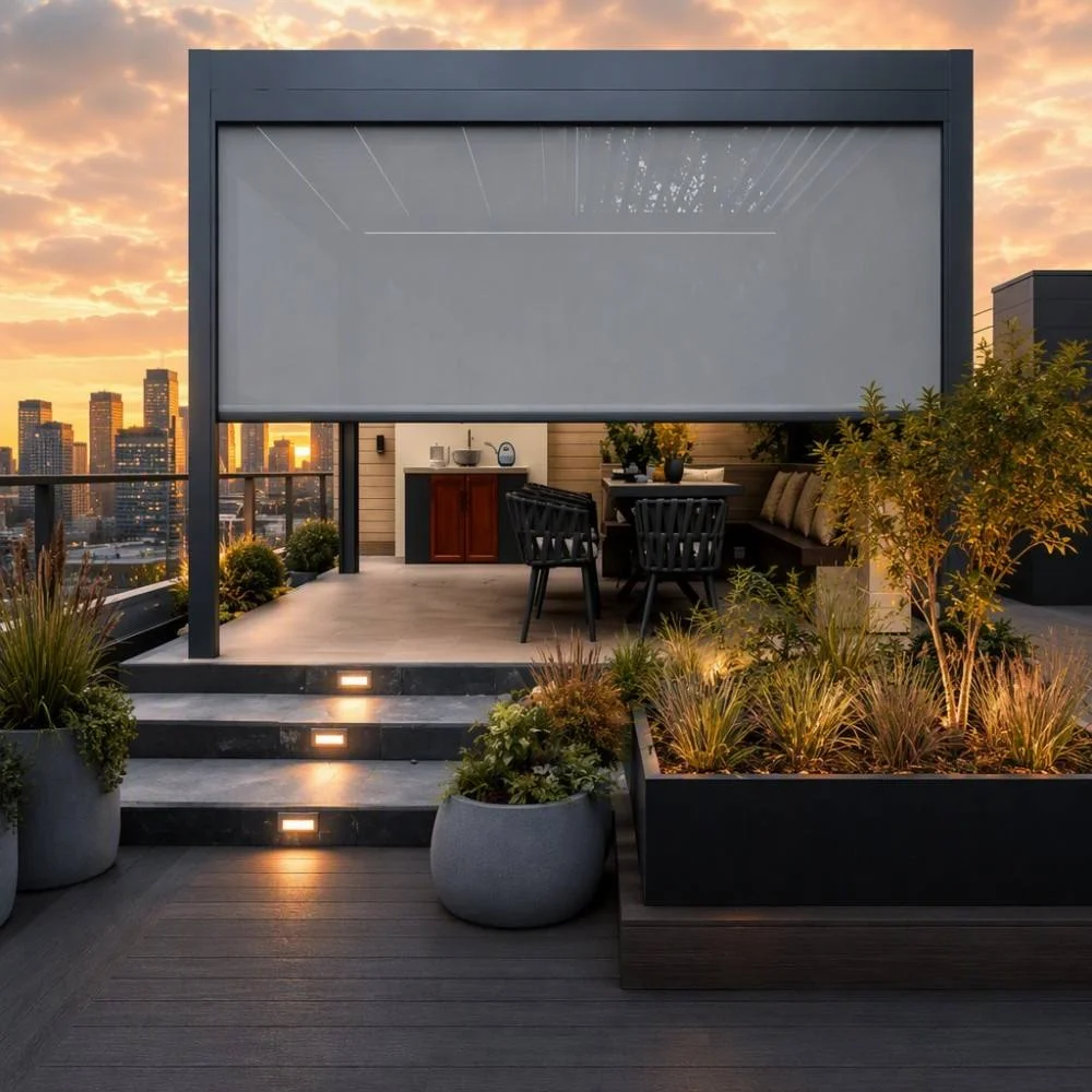 Outdoor Roller Blinds Windproof Shade Balcony Motorized Blinds Waterproof Patio Curtains Zip Track Outdoor Shade