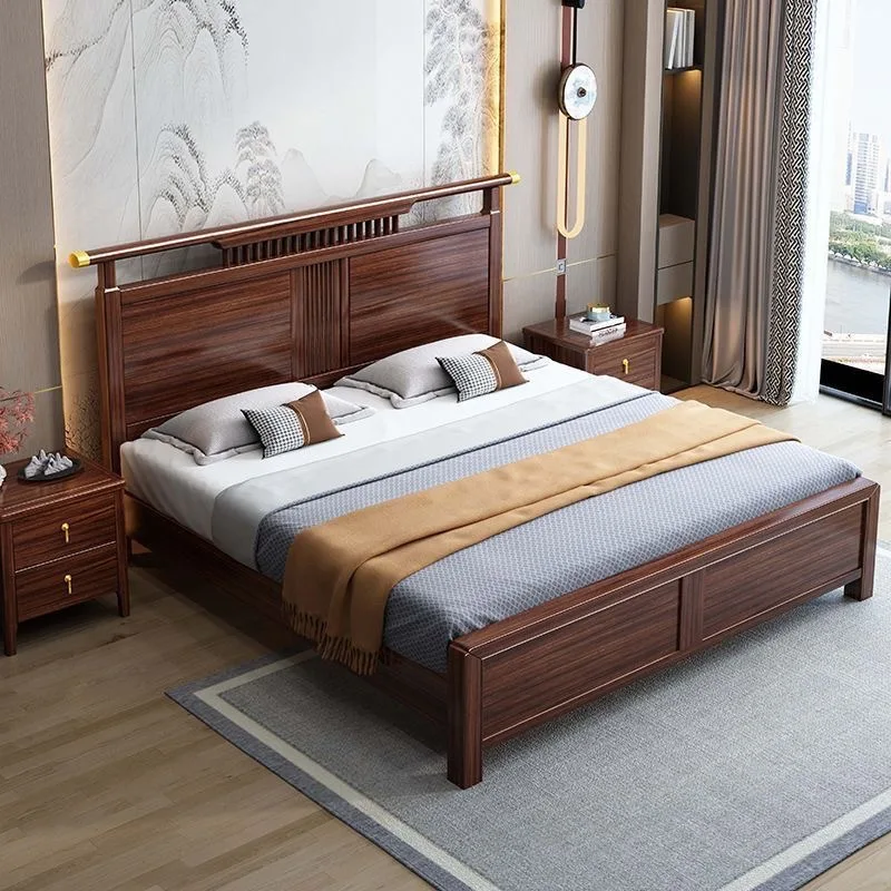 Nuovo letto cinese personalizzabile in legno massello di ebano Villa Semplice camera da letto principale Letto singolo doppio contenitore ad alta pressione d'aria