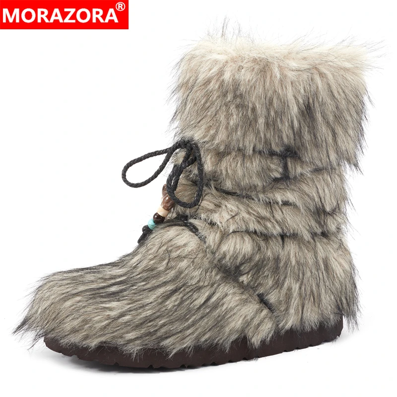 

MORAZORA New Fur Boots Women Shoes Handmade Winter Boots Fashion Ankle Boots Ladies Casual Shoes