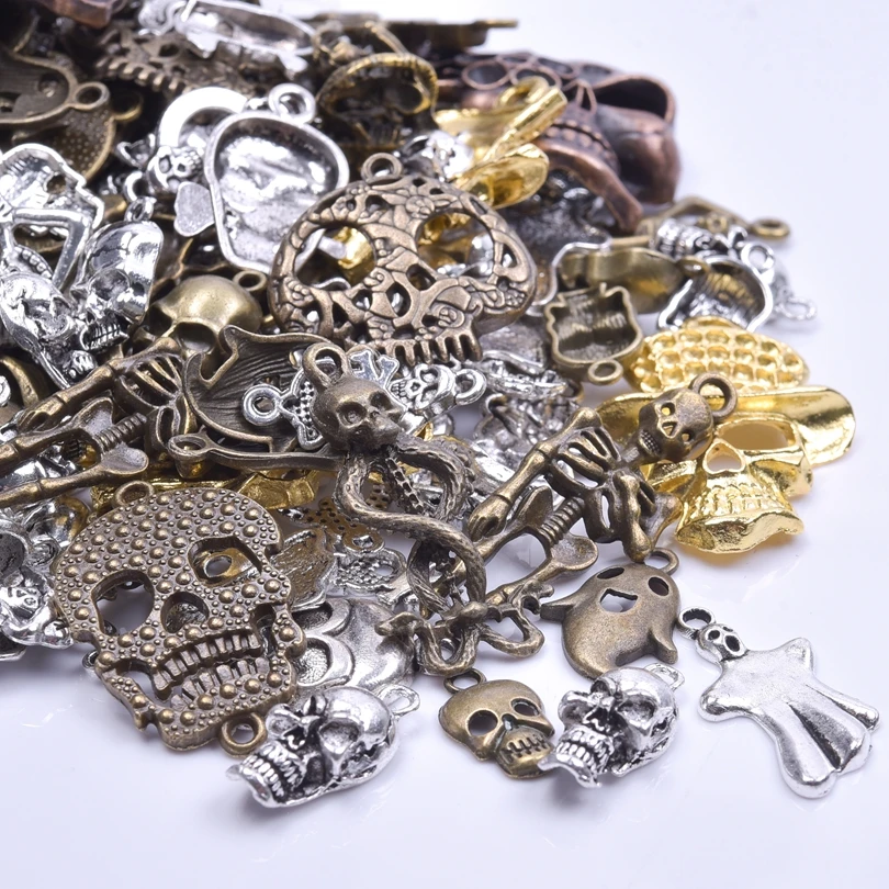 Random Mix Punk Skull Charms For Jewelry Making Supplies Metal Ghost Pendant Handmade Materials Halloween Women/Men Pendants