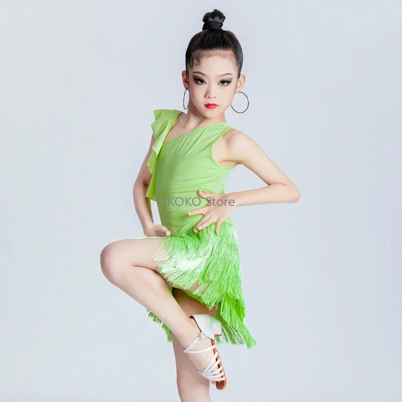 2024 neue Kinder Latin Dance Kleid Swing Dance Kleid Mit Fransen Tango Salsa Ballsaal Kinder Kleider für Mädchen Kostüm Wettbewerb