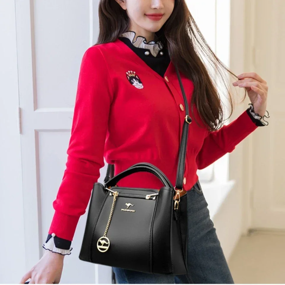 Women Soft Leather Handbags Luxury Designer 3 Layers Shoulder Crossbody Bags Ladies Large Capacity Shopping Brand Messenger Tote