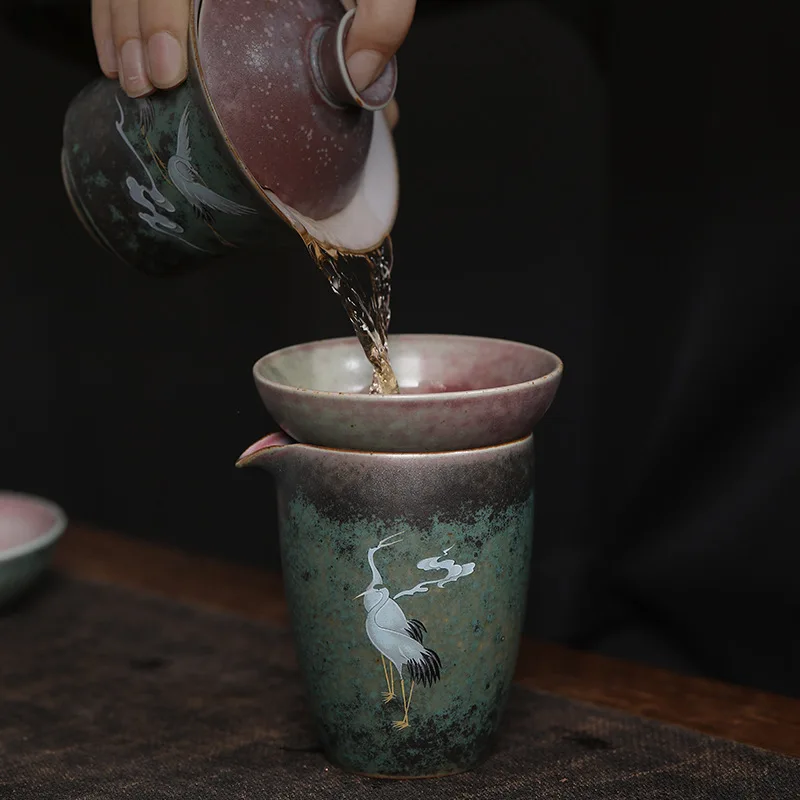 Handmade Retro Kiln Baked Glow Crane Pitcher Gong Dao Bei Large Size Ceramic Tea Pot Fair Cup Kung Fu Utensils
